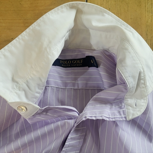 Ralph Lauren Polo Golf Womens Striped Button-Down Shirt White Collar And Purple - Picture 3 of 13